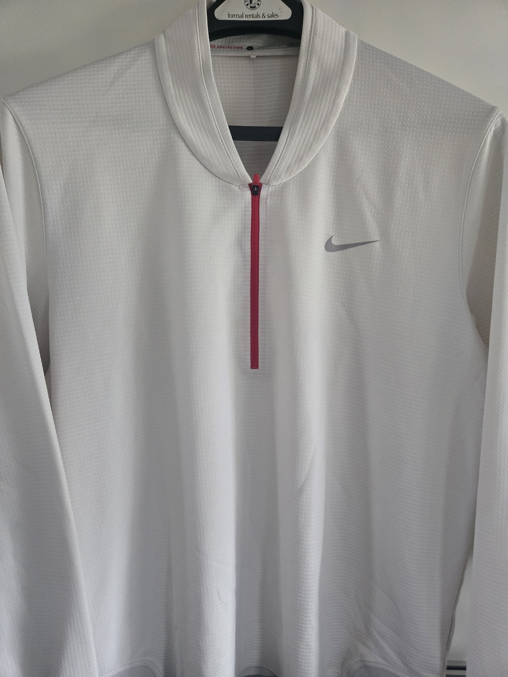 Nike Tiger Woods Men's White Quarter-Zip Performance Jacket with Pink Trim